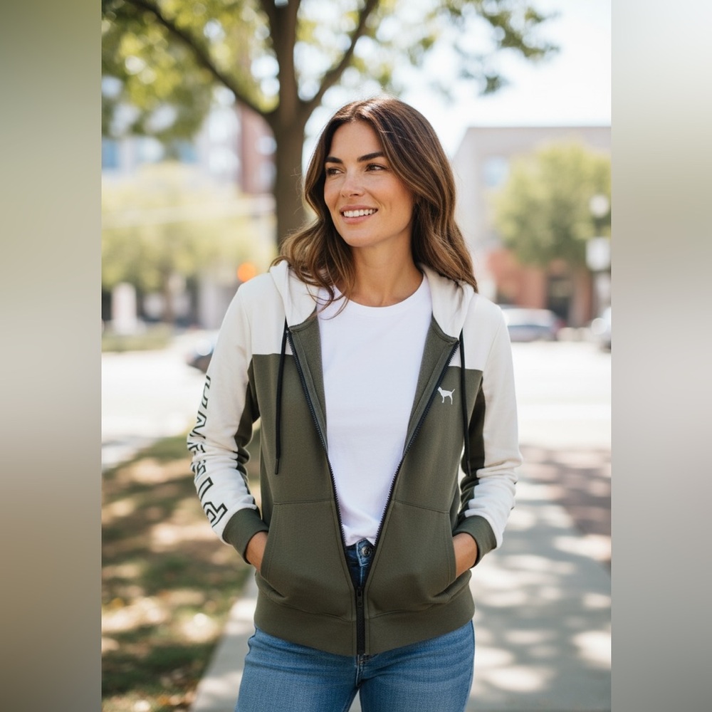 Victoria's Secret Green and White Hoodie